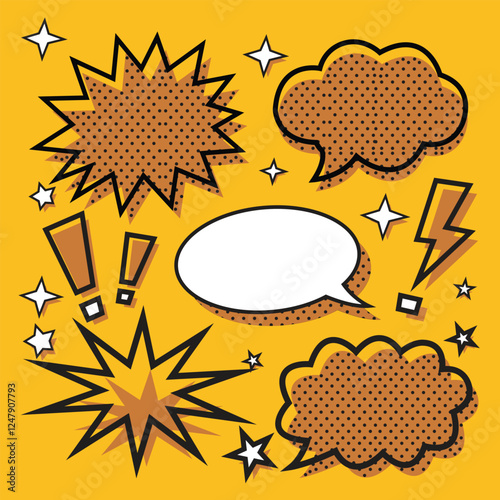 Bold Comic-Style Speech Bubbles on Yellow Background