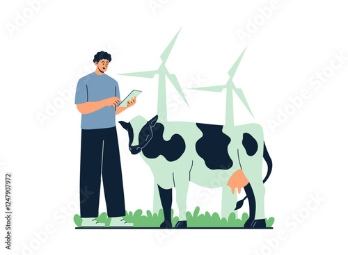 Illustration of an Modern Farming Technology Monitoring Cow