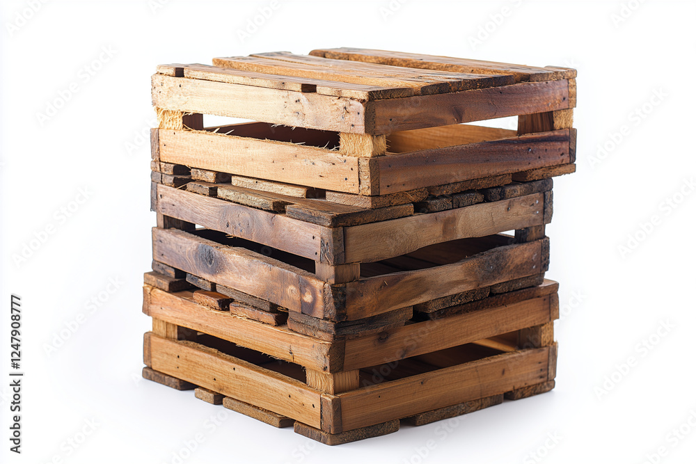 Empty wooden crate isolated on white background, Selective focus wooden box.