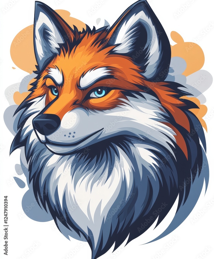 Obraz premium Colorful Fox Head Illustration with Vibrant Features and Details