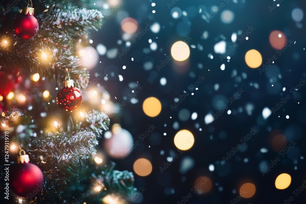 Abstract black background with bokeh lights and falling snowflakes, glittering white particles on a dark backdrop. Abstract black background with bokeh lights and falling snowflakes, glittering white particles on a dark backdrop.
