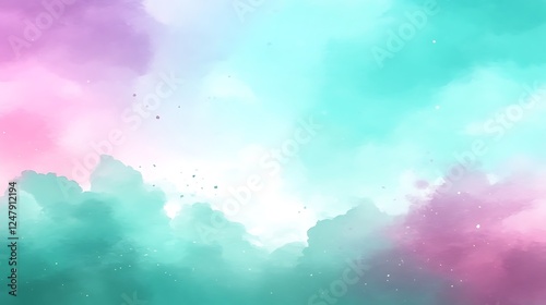 Abstract Pastel Watercolor Cloud Landscape Painting