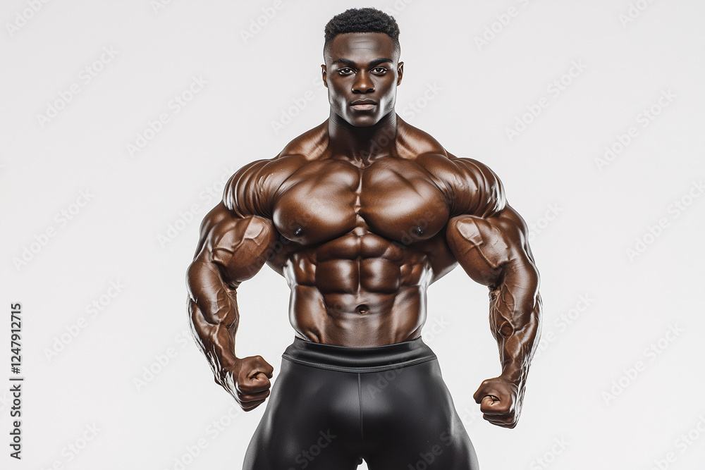 Portrait of bodybuilder with muscular isolated on white background, African man with strong muscle. Portrait of bodybuilder with muscular isolated on white background, African man with strong muscle.