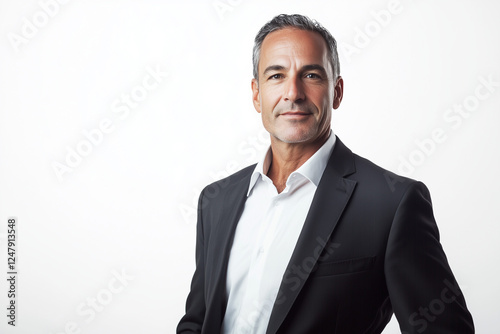 Portrait of successful businessman, Chief executive officer boss isolated on white background, Middle aged employer on white background.