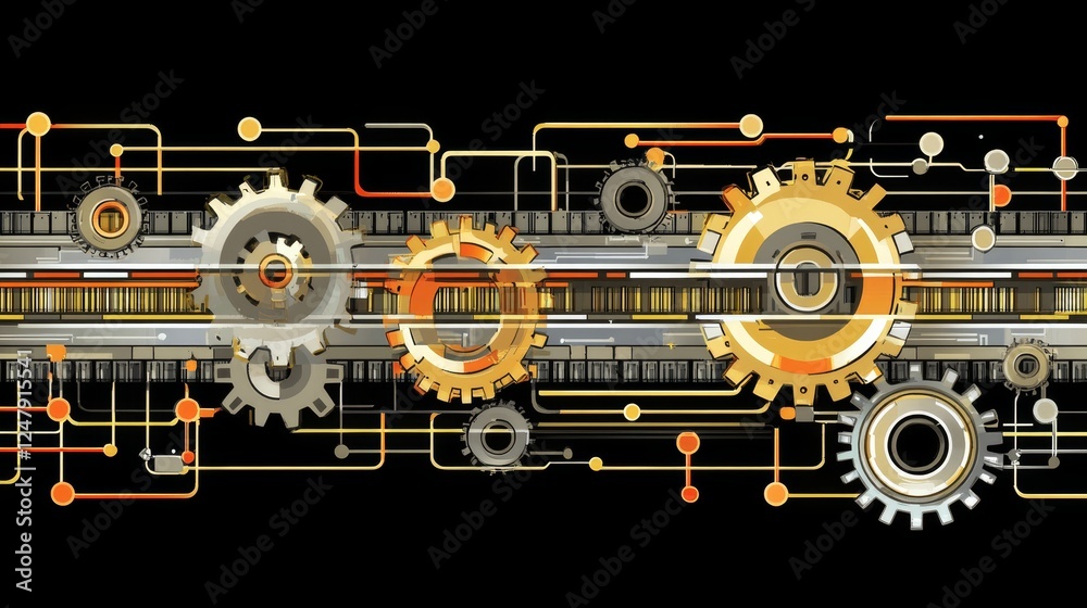 Obraz premium Abstract Technology Gear Mechanism Interconnected System Network Digital Innovation