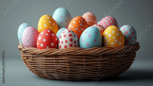 Vibrant Easter Eggs in a Basket for Spring Celebrations