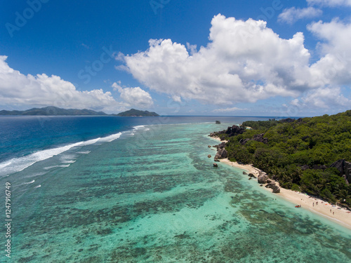 Anse Source D'Argent, La Digue. Beautiful aerial view of Seychelles photo