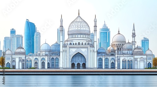 Majestic Mosque and Modern City Skyline