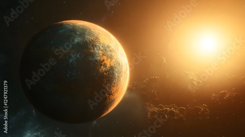 Exoplanetary atmospheres colorful atmosphere of an artists impression of a vibrant planet orbiting a distant star photo