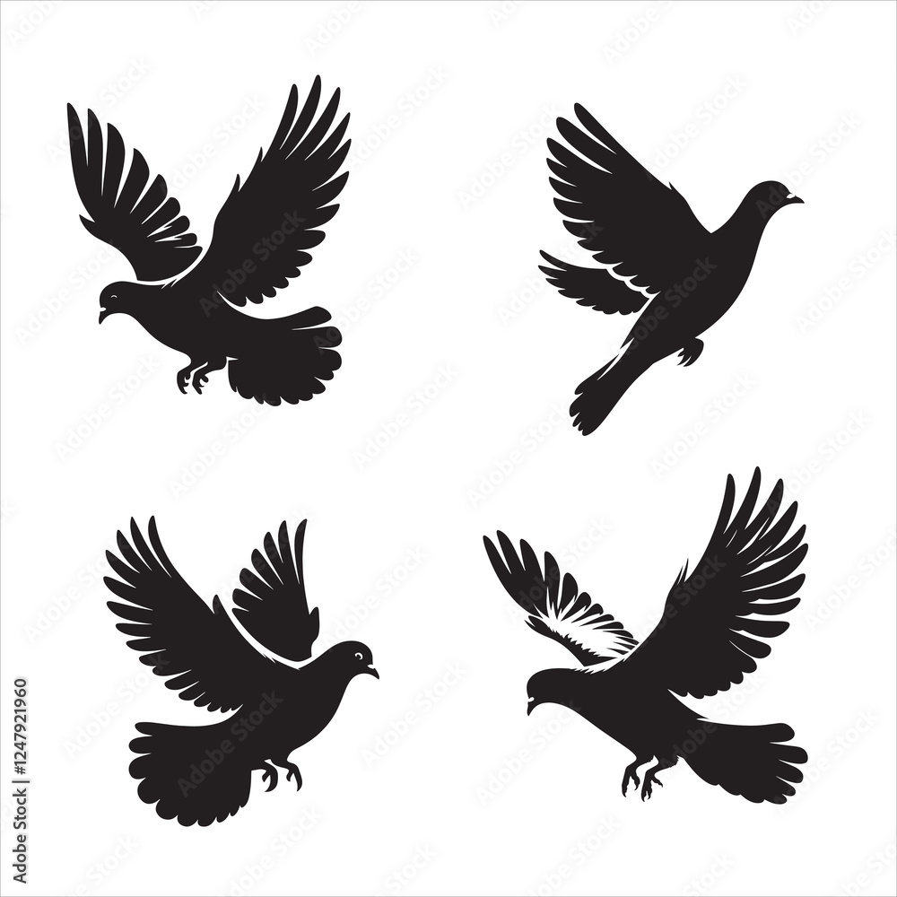 Obraz premium Vector silhouette pigeon flying