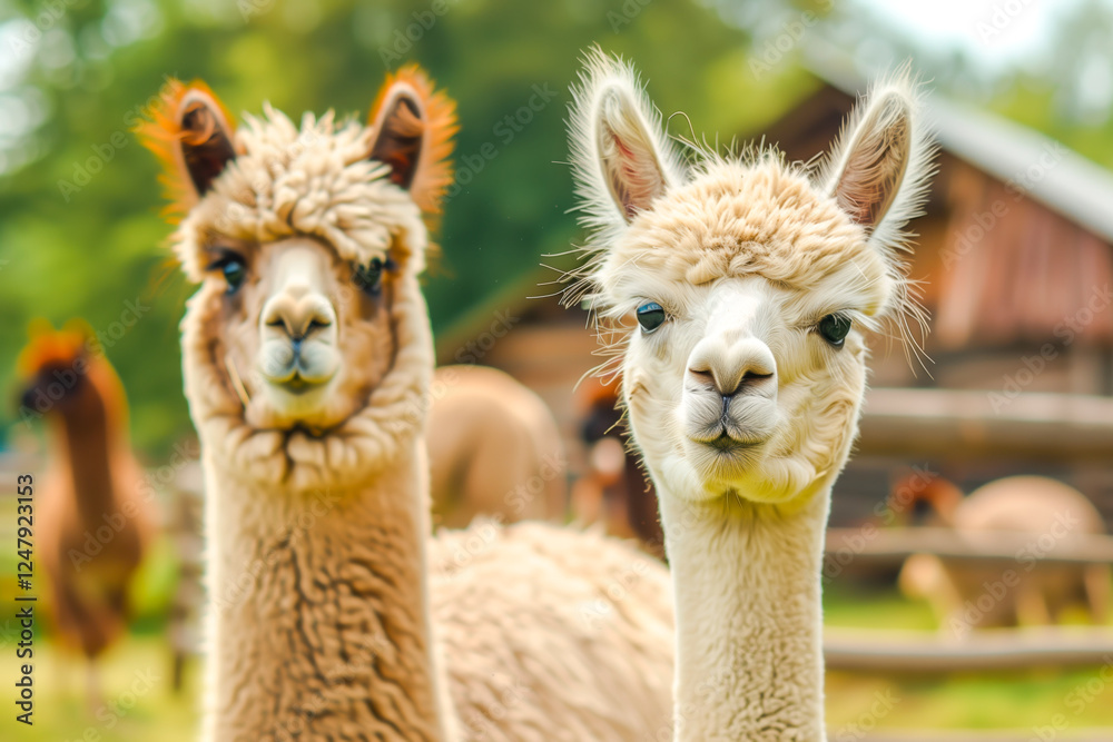 Obraz premium Bunch of alpacas on a farm