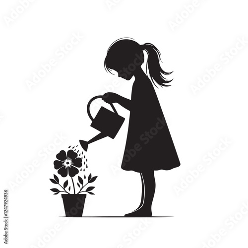 A girl watering her plants and flower vector