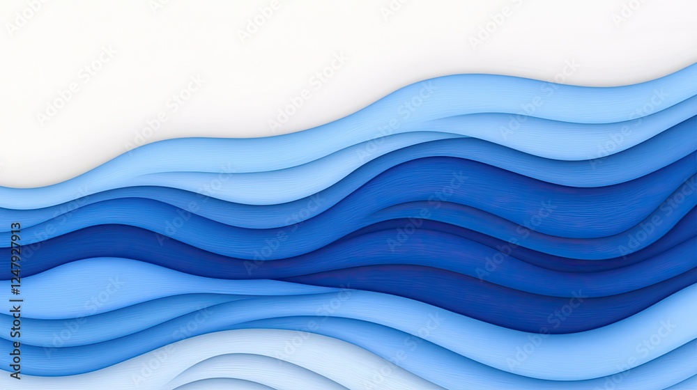 Fototapeta premium Abstract blue waves flowing in layers against a soft white background, evoking calmness