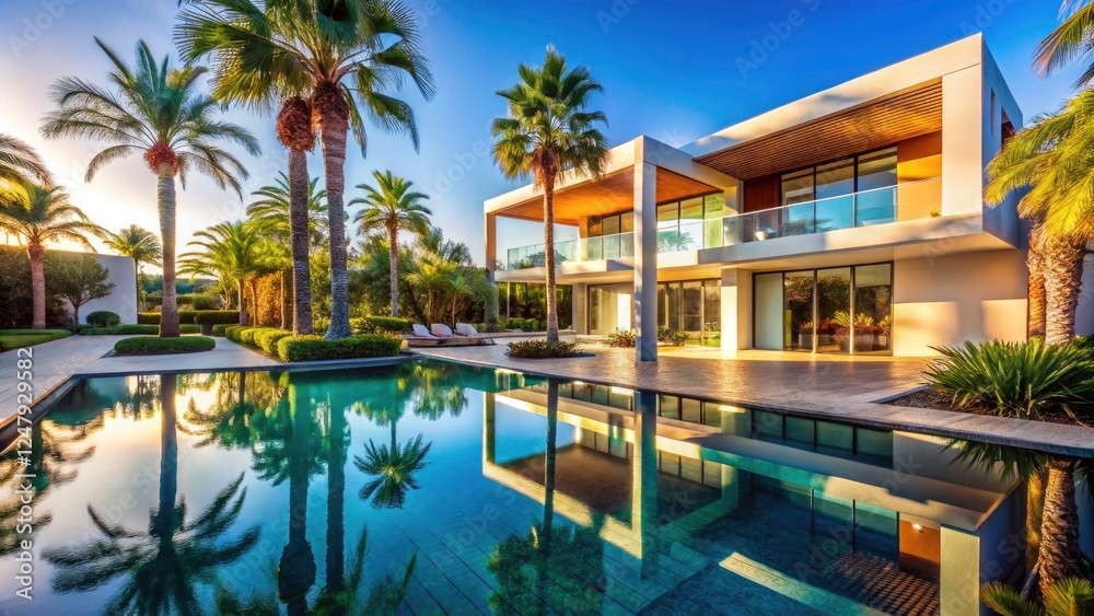 Fototapeta premium Palm Tree Architecture: Stunning Modern Designs & Tropical Oasis Homes