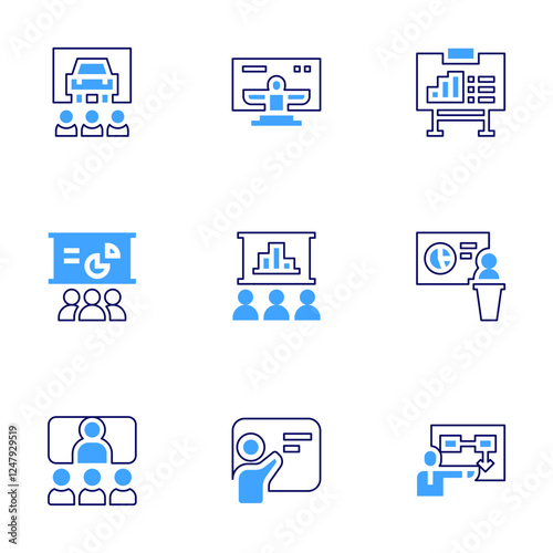 Training icon set. Bold line style. Duotone colors. Editable stroke. conference, training, onlinetraining, teaching, business, coach photo