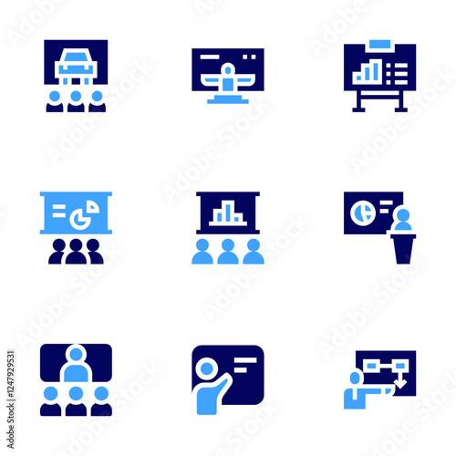 Training icon set. Bold style. Duotone colors. conference, training, trainingcourse, onlinetraining, business photo