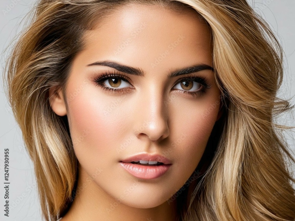 Mujer joven de belleza natural en una fotografía de cosmética limpia y profesional Mujer joven de belleza natural en una fotografía de cosmética limpia y profesional