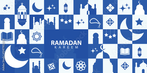 greeting cards banner poster Ramadan and Eid  background with copy space,Eid Al-Fitr Mubarak, Ramadan Kareem, Islamic Style Greeting Background Collection Set with Arabic Ornaments Modern geometric.