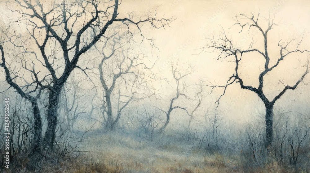 Misty Winter Woodland: A Watercolor Landscape of Bare Trees Misty Winter Woodland: A Watercolor Landscape of Bare Trees