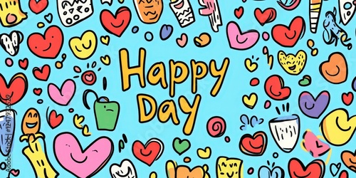Colorful Hand-Drawn Doodle Art with Happy Day Celebration Theme