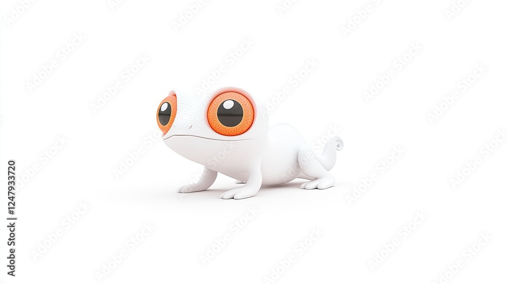 A cute white gecko with large orange eyes posed on a clean white background, showcasing its unique features A cute white gecko with large orange eyes posed on a clean white background, showcasing its unique features