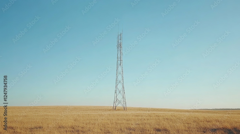 Tall communication tower stands in a golden field Tall communication tower stands in a golden field