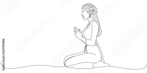 Hindu religious woman line vector design is praying for Waisak day eps 3