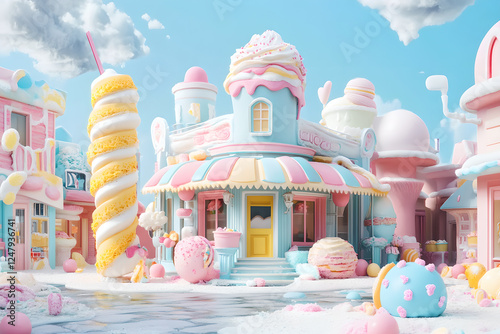Ice - cream,Building,Dessert,Fantasy,Scene,Color,Art
