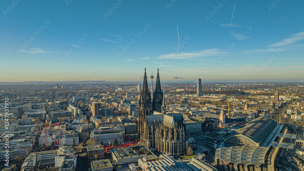 Naklejka premium Aerial view of Cologne city, Germany with Cologne Cathedral
