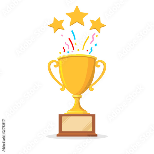 Golden Trophy Cup isolated on white background. Symbol of Victory. Flat design. Vector illustration.