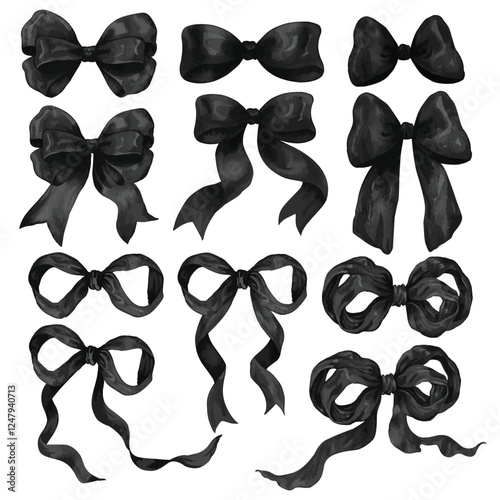 Element set of Bows Watercolor hand drawn illustration isolated on white background