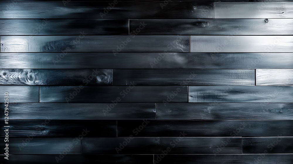 Naklejka premium Dark wooden wall panels with varying textures and shades, creating a modern aesthetic background