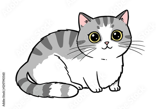 Cat Clip Art Drawing. Cute grey and white cat with big eyes and stripes. Vector illustration design. photo