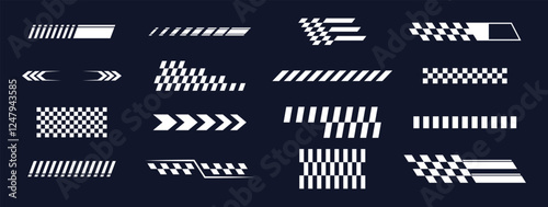 Sports stripes, car stickers black color. Racing decals for tuning. Turbo power, speed and drift vinyl decal for car bike and truck. Vector race car stickers isolated set.
