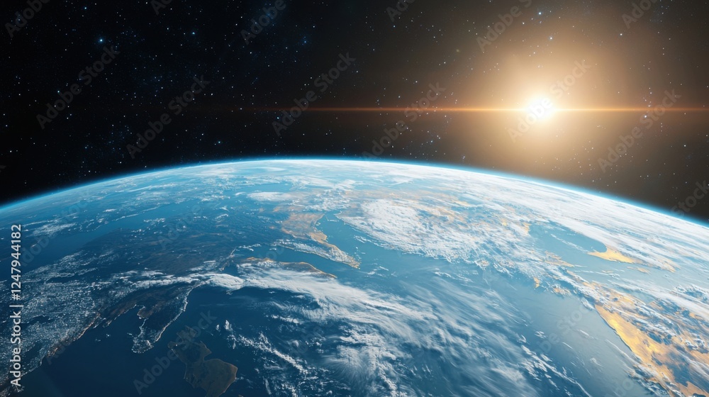 Fototapeta premium Satellite in Orbit Above Earth Transmitting Signals in Space