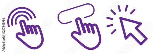 Computer mouse click cursor arrow icons set. Clicking cursor. Hand cursors icons click set. Pointer click icon. Loading icon