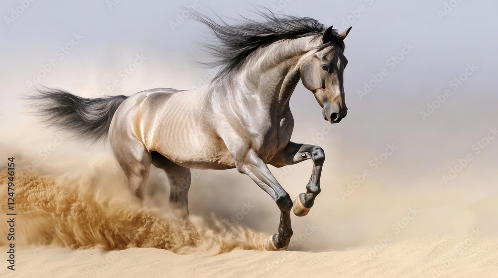 Fototapeta premium Arabian horse galloping desert sandstorm