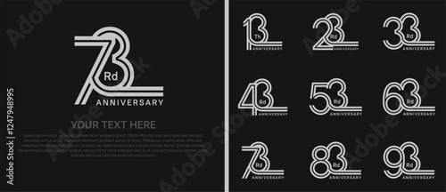 logo anniversary set. grey color double line on black background for special event photo