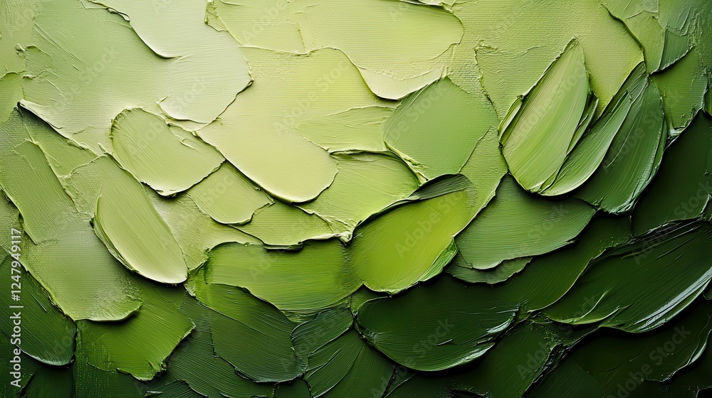 Naklejka premium Impasto texture of green shades, thick brushstrokes. Perfect for nature, art, and design projects needing a lush, earthy feel.