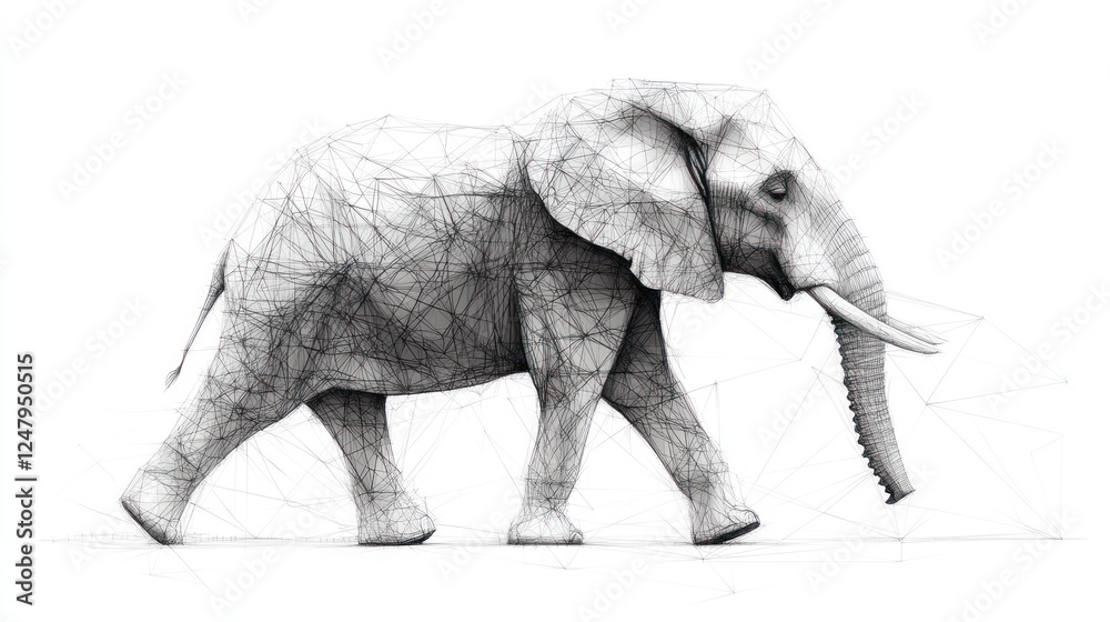 Fototapeta premium Wireframe polygonal elephant walking.