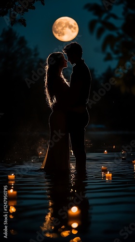 Lovers Embrace by Moonlight on Water photo