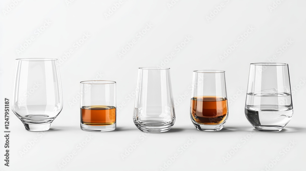 Cocktail glass of different forms for water or alcohol drinks. Realistic vector illustration set of empty transparent glassware mockup for whiskey or liquor. Restaurant or kitchen glossy crockery. Cocktail glass of different forms for water or alcohol drinks. Realistic vector illustration set of empty transparent glassware mockup for whiskey or liquor. Restaurant or kitchen glossy crockery.