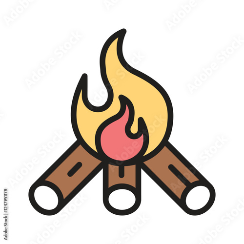 A blazing campfire representing camping, warmth, and outdoor fun.