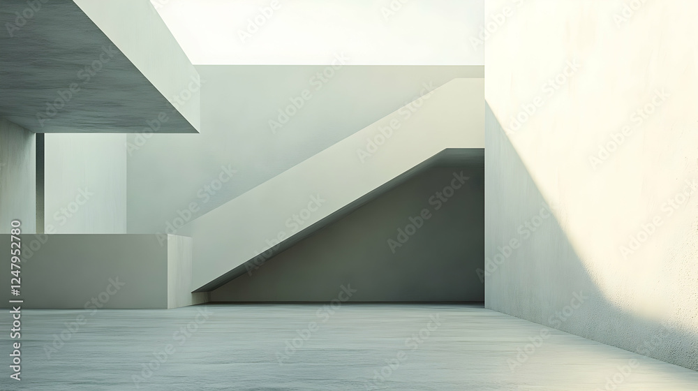 Obraz premium Modern building, exterior stairs, sunlight, minimalist design, architecture