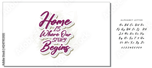 Home is where our story begins. Hand drawn lettering family quote. Vector typography for prints, home, kids room decor, housewarming
