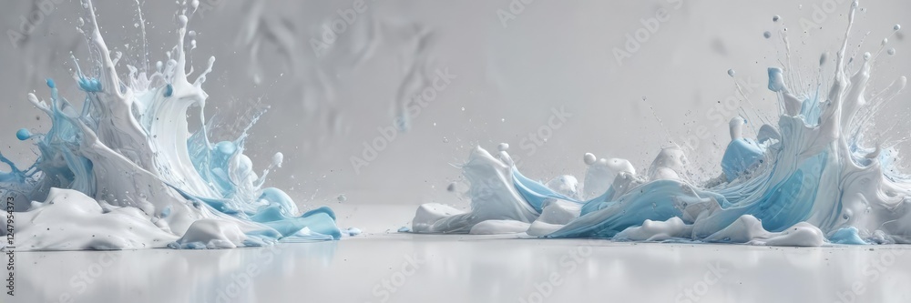 Fototapeta premium White and pastel blue splashes on a clean background, soft focus, clean background