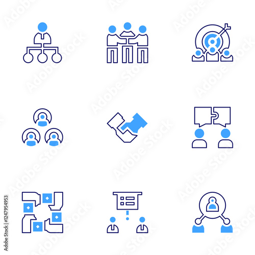 Collaboration icon set. Bold line style. Duotone colors. Editable stroke. team, mediator, deal, delegate, teamwork, network, presentation, goal