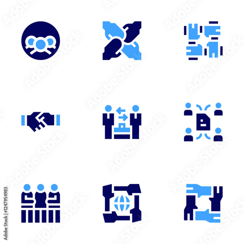 Collaboration icon set. Bold style. Duotone colors. businesspartnership, collaboration, users, trust, team, teamwork, intermediary, world, hands