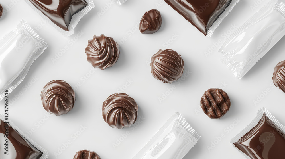Blank wrappers of candies and chocolates, 3d white plastic packs. Vector realistic mockup of sweets wraps, empty template of packages for bonbon, snacks and hard sugar candies Blank wrappers of candies and chocolates, 3d white plastic packs. Vector realistic mockup of sweets wraps, empty template of packages for bonbon, snacks and hard sugar candies