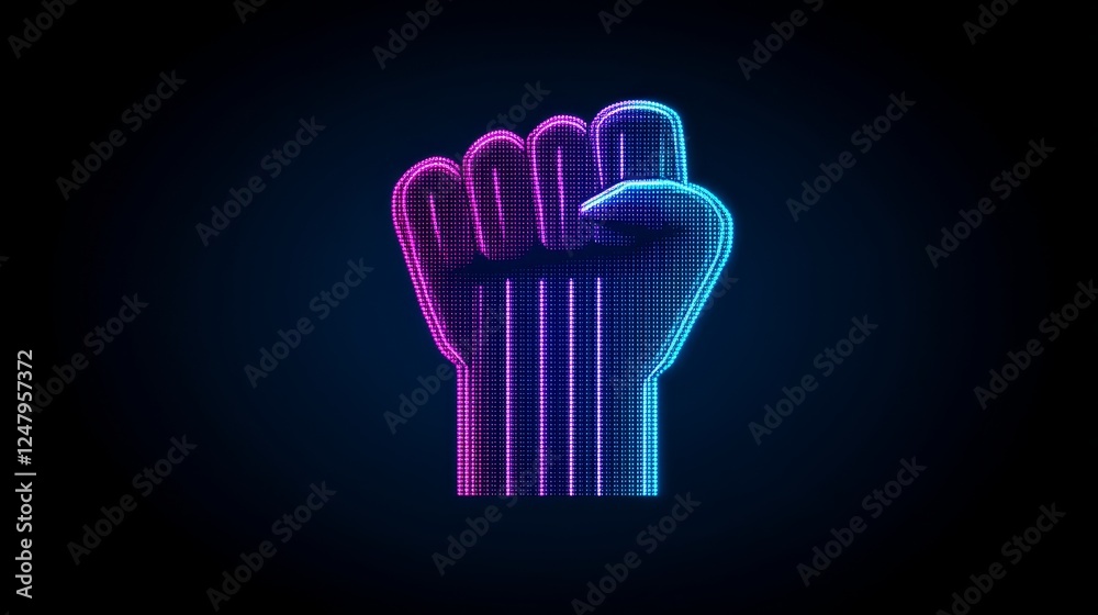 Abstract Digital Fist Unity Power Symbol Neon Glow Abstract Digital Fist Unity Power Symbol Neon Glow